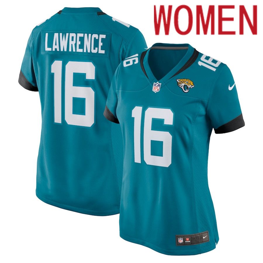 Women Jacksonville Jaguars #16 Trevor Lawrence Nike Teal 2021 Draft First Round Pick Game NFL Jersey->women nfl jersey->Women Jersey